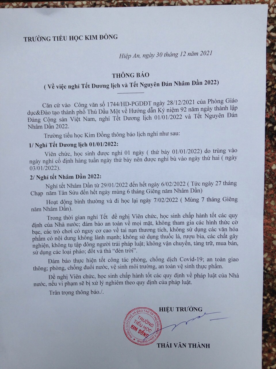 THÔNG BAO NGHỈ TẾT DƯƠNG LỊCH VÀ NGUYEN DAN NHÂM DẦN